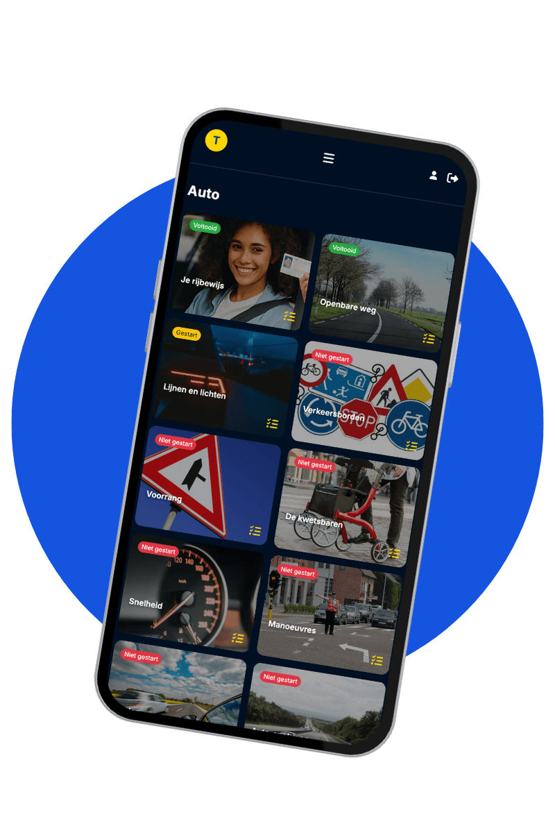 Theoriedoen.be app interface op smartphone - Auto theorie oefenen